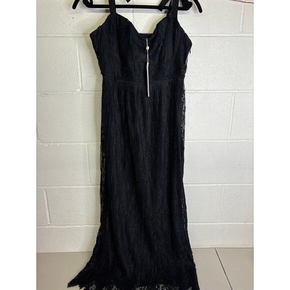 New NWT Jonathan Simkhai Black Silk Lace Plisse Tie Strap Midi Dress Size 10 - Picture 3 of 6